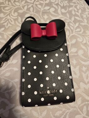 kate spade Black White Polka Dot Crossbody with Red Bow